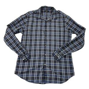 THEORY Plaid Button Down Long Sleeve Cotton Shirt Blue Men's size Large